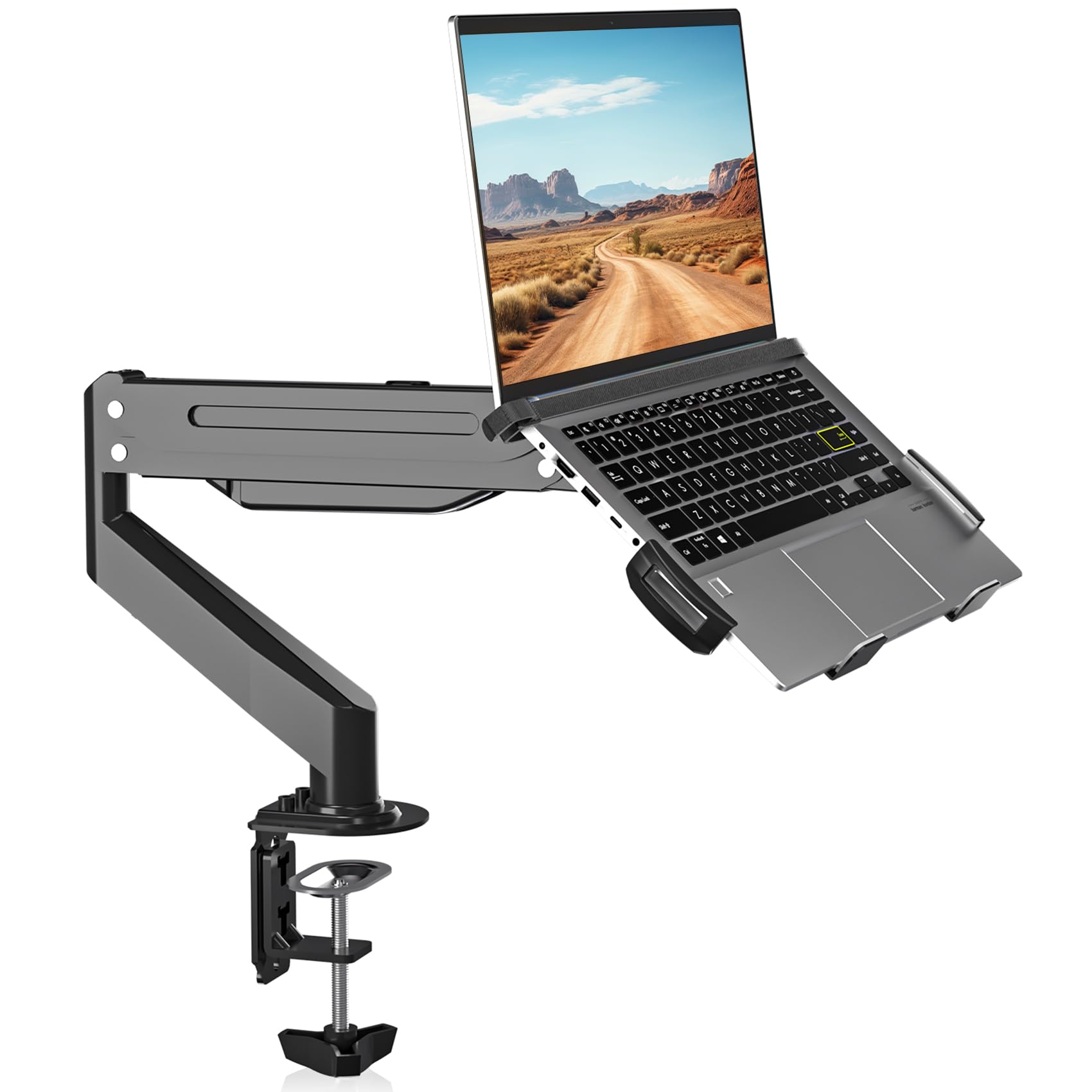 Laptop Desk Mount, Fully Adjustable Monitor and Laptop Mount Stand for 11-17 Inch Notebook and 17-32 inch Monitor Screen,Holds 22lbs with Vented Tray