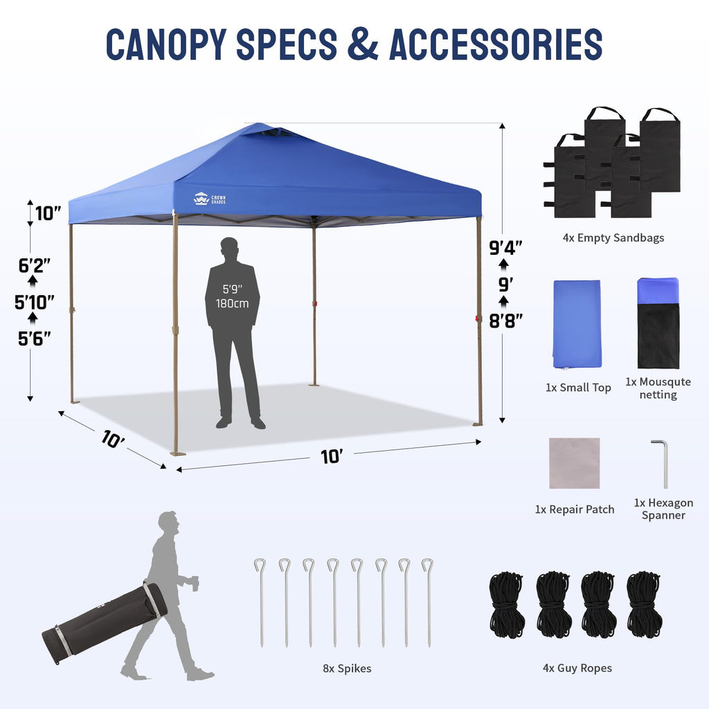 10x10 Pop Up Gazebo Canopy with Mosquito Netting, Instant Screen Tent with Wheeled Carry Bag & Sandbags,Easy Set Up Outdoor Canopy for Patio,Backyard,Camping & Events,Blue