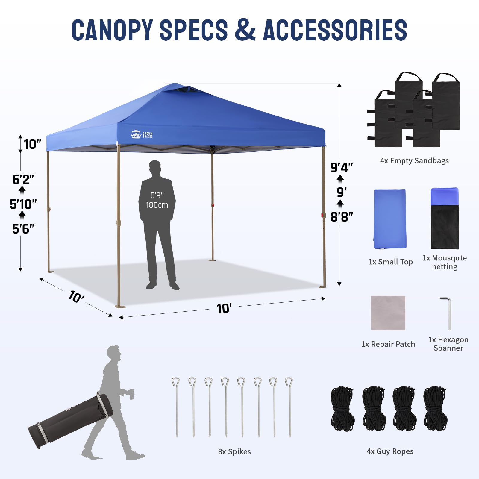 10x10 Pop Up Gazebo Canopy with Mosquito Netting, Instant Screen Tent with Wheeled Carry Bag & Sandbags,Easy Set Up Outdoor Canopy for Patio,Backyard,Camping & Events,Blue