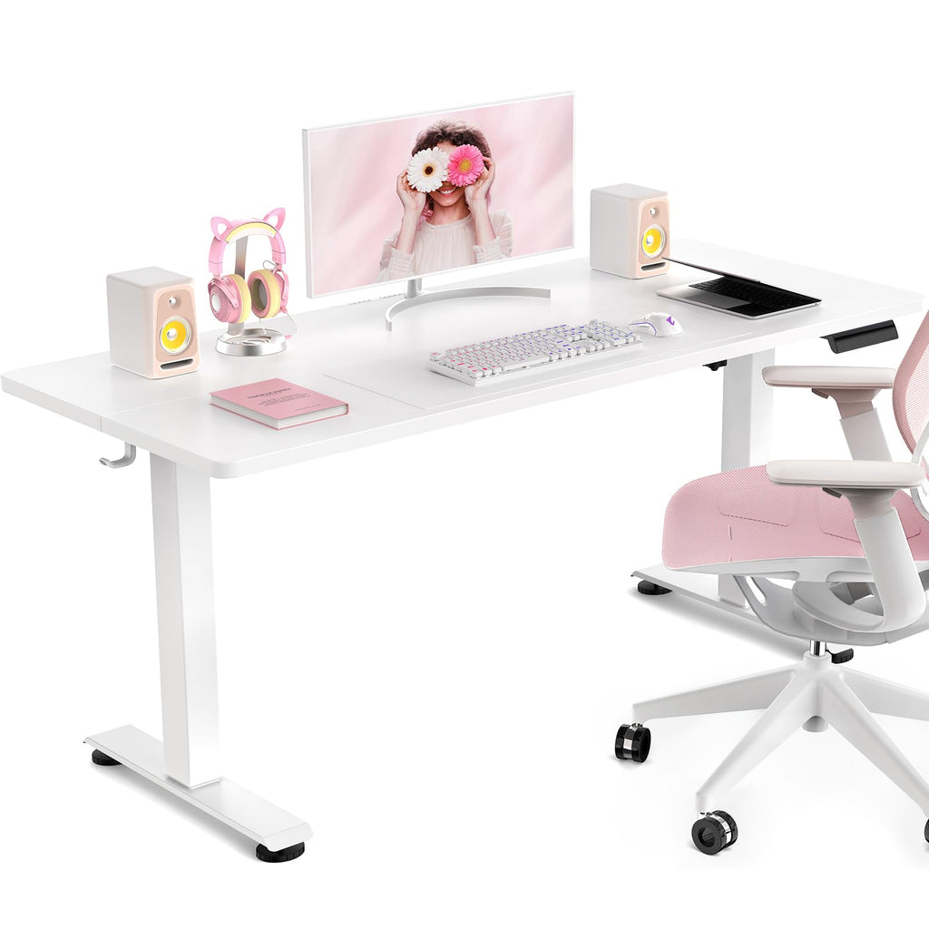47.2 Inch Large Electric Standing Desk, Heights Adjustable, Sit to Stand Up, Work Home Office Computer Table for Study, Walking Pad, Writing, and Games, Wooden Desktop Desks, White