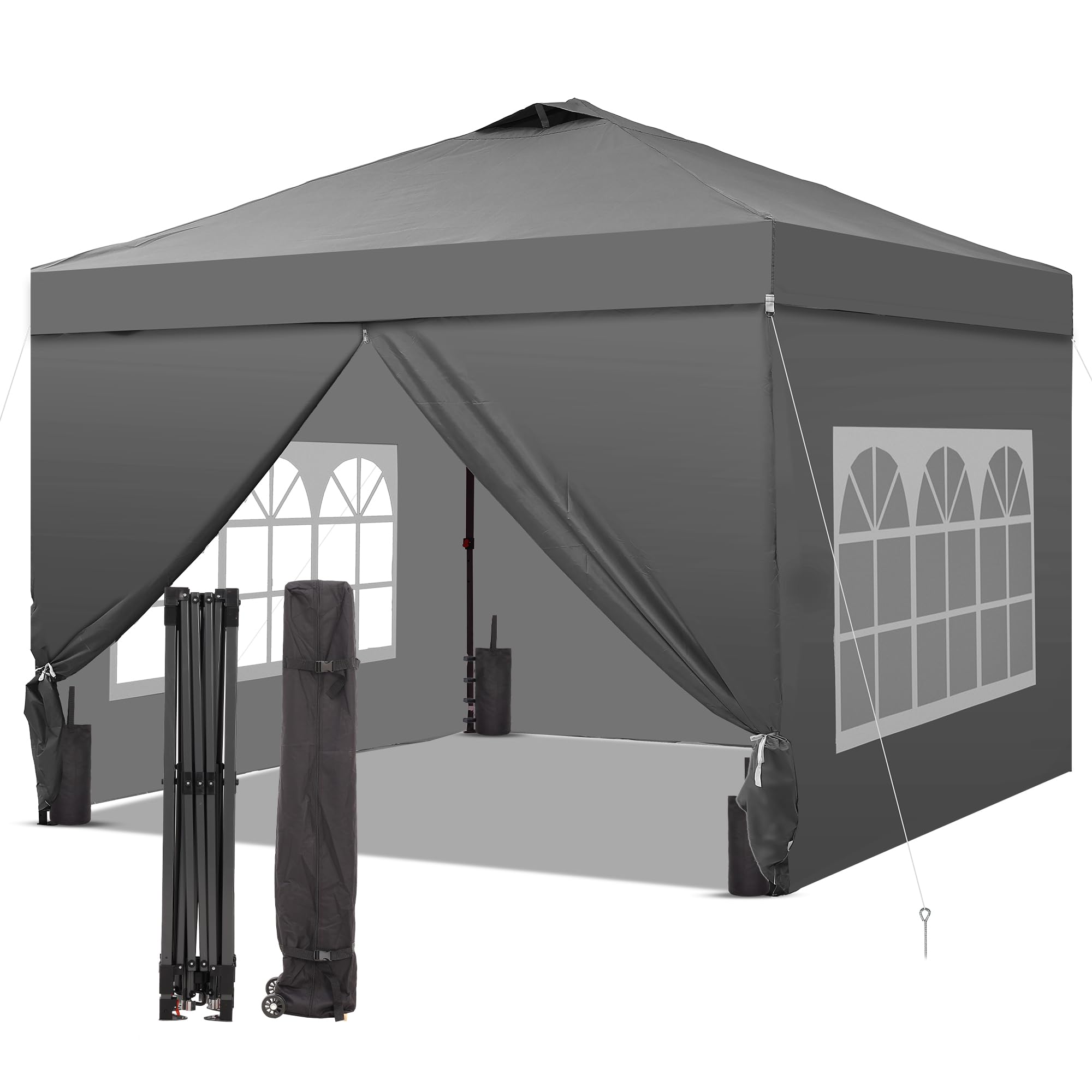 12x12 Pop Up Canopy Tent with 4 Sidewalls, Easy Set up with One Push Lift Gazebo with Wheel Bag and4 Sandbags,Carpas for Events, Parties,Camping, Gray.