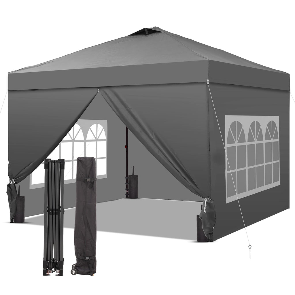 12x12 Pop Up Canopy Tent with 4 Sidewalls, Easy Set up with One Push Lift Gazebo with Wheel Bag and4 Sandbags,Carpas for Events, Parties,Camping, Gray.