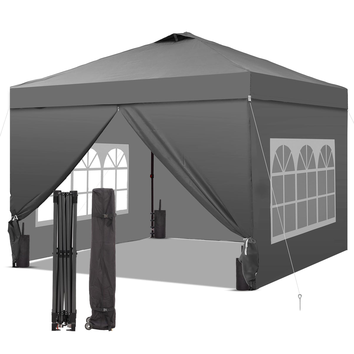12x12 Pop Up Canopy Tent with 4 Sidewalls, Easy Set up with One Push Lift Gazebo with Wheel Bag and4 Sandbags,Carpas for Events, Parties,Camping, Gray.