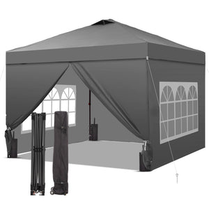 12x12 Pop Up Canopy Tent with 4 Sidewalls, Easy Set up with One Push Lift Gazebo with Wheel Bag and4 Sandbags,Carpas for Events, Parties,Camping, Gray.
