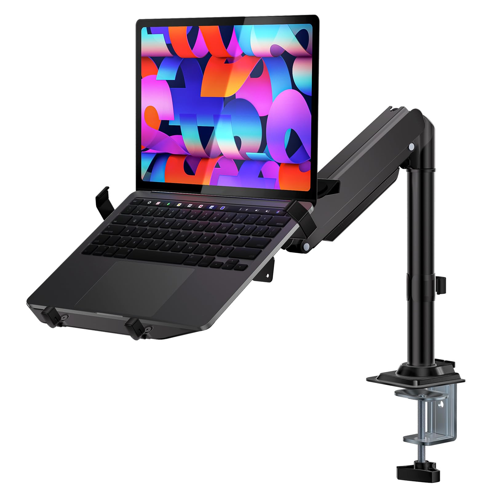 Laptop Desk Mount for 15.6 inch Notebook, Fully Adjustable Single Monitor Arm with Laptop Holder for 32 inch Screen, Laptops Stand with Ventilated Tray, Up to 22 Lbs, (GSDM00LP), Black