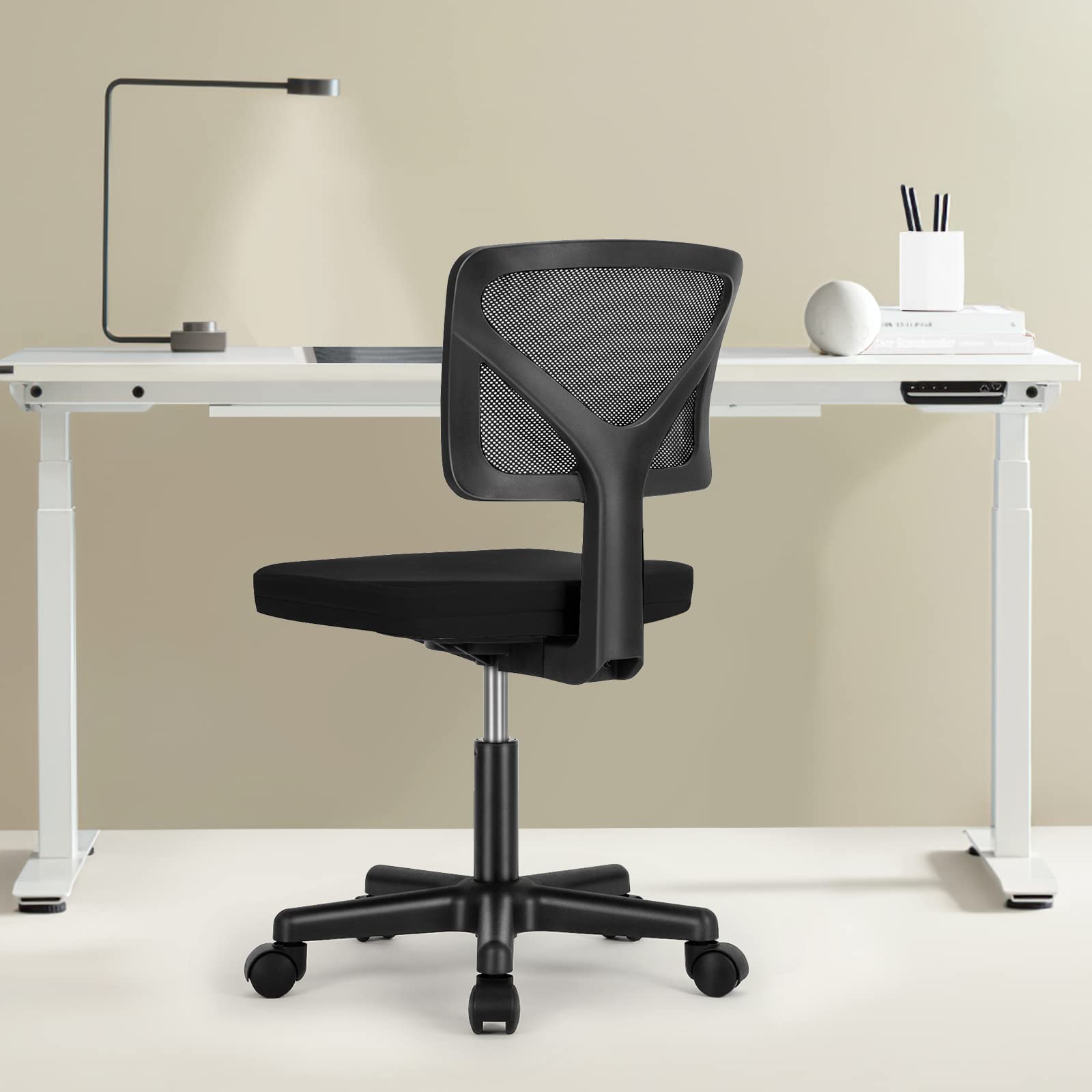 Small Office Desk Chair, Ergonomic Low-Back Mesh Rolling Work Swivel Chairs with Wheels, Armless Comfortable Seat Lumbar Support for Home, Bedroom, Study, Student, Adults,Classic Black
