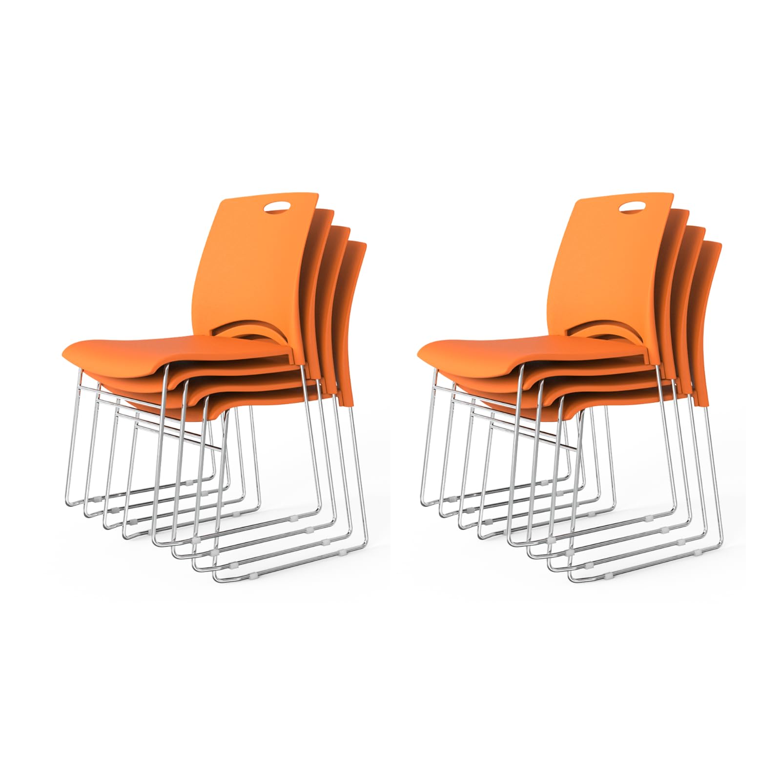 Stacking Chairs Set of 8 Stackable Office Chairs with Metal Sled Base, Ergonomic Plastic Seat, Stacking Chairs for Waiting Room Break Room Banquet Guest, Orange