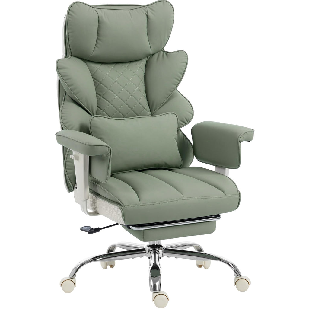 Big and Tall Office Chair with Pocket Springs Cushion,High Back Computer Gaming Chairs with Adjustable Armrests,Executive Desk Chairs with Lumbar Support and Footrest,PU Leather-Green