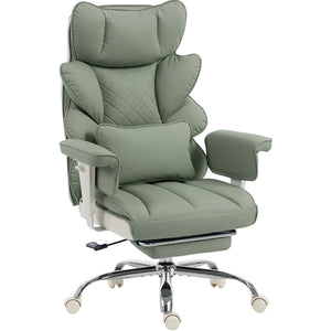 Big and Tall Office Chair with Pocket Springs Cushion,High Back Computer Gaming Chairs with Adjustable Armrests,Executive Desk Chairs with Lumbar Support and Footrest,PU Leather-Green