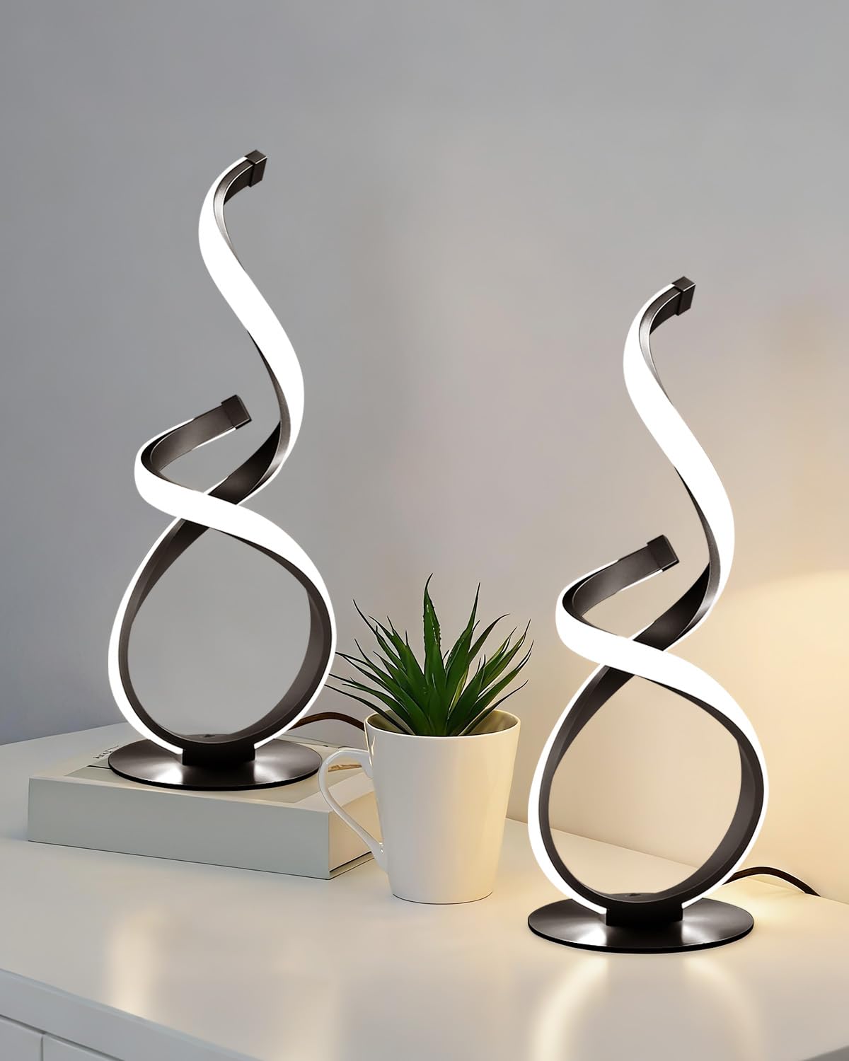 2 Pack Modern Table Lamps for Nightstand, LED Spiral Touch Light