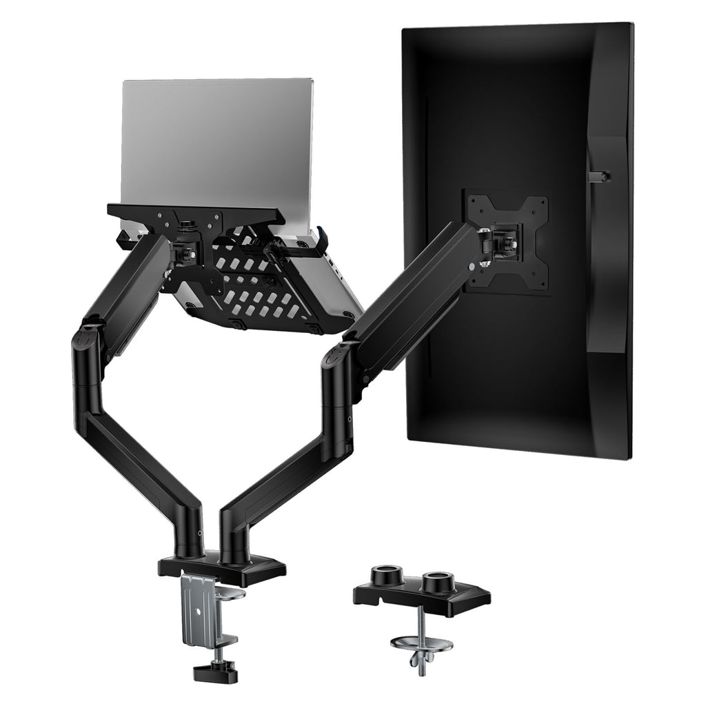 Laptop Desk Mount, Dual Monitor Arm with Laptop Holder, Adjustable Height Laptop Arm Mount for Desk, Fits 17” Notebook and 32” Monitors, Up to 22Lbs (GSMP002LP), Black