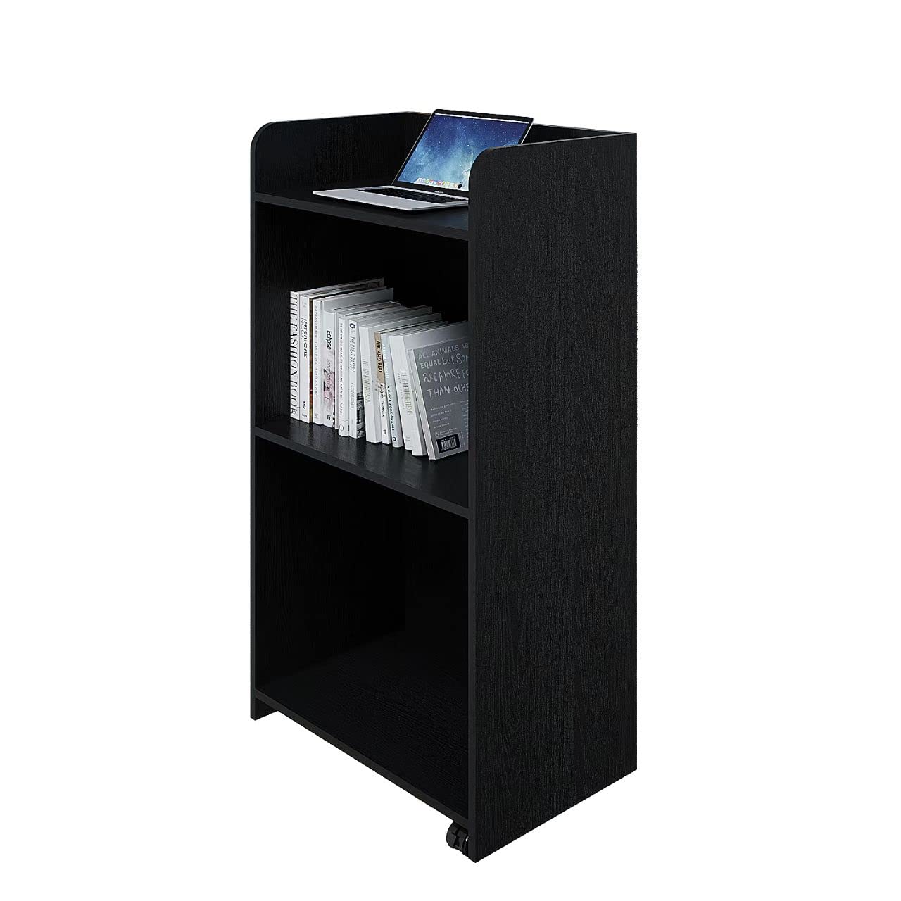 Podium Stand Portable with Wheels, Floor Stand for church, meetings, debate with large storage area, (Black)