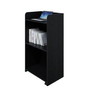 Podium Stand Portable with Wheels, Floor Stand for church, meetings, debate with large storage area, (Black)