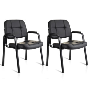 2 Pack, Waiting Room Guest Chair with Bonded Leather Padded Arm Rest for Office Reception and Conference Desk Black