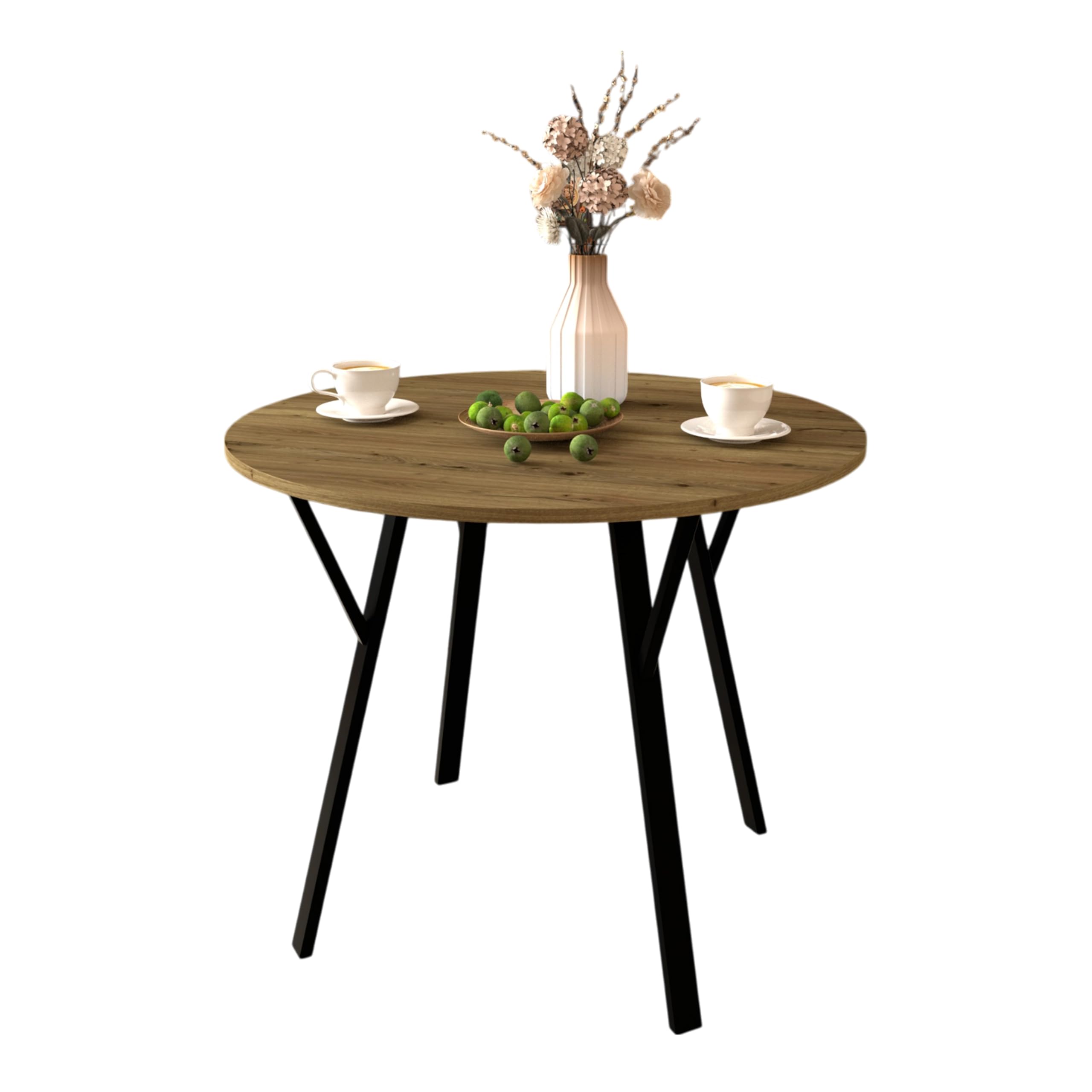 35.4 Inch Round Tulip Dining Table, Small Circle Kitchen Table with Metal Black Legs for 2-4 People,Modern Dining Room Table