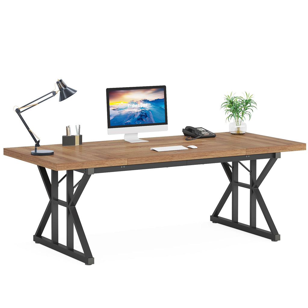 70.8-Inch Executive Desk, Large Computer Office Desk Workstation, Modern Simple Style Laptop Desk Study Writing Table Business Furniture for Home Office (Light Brown, 70.8 Inch)