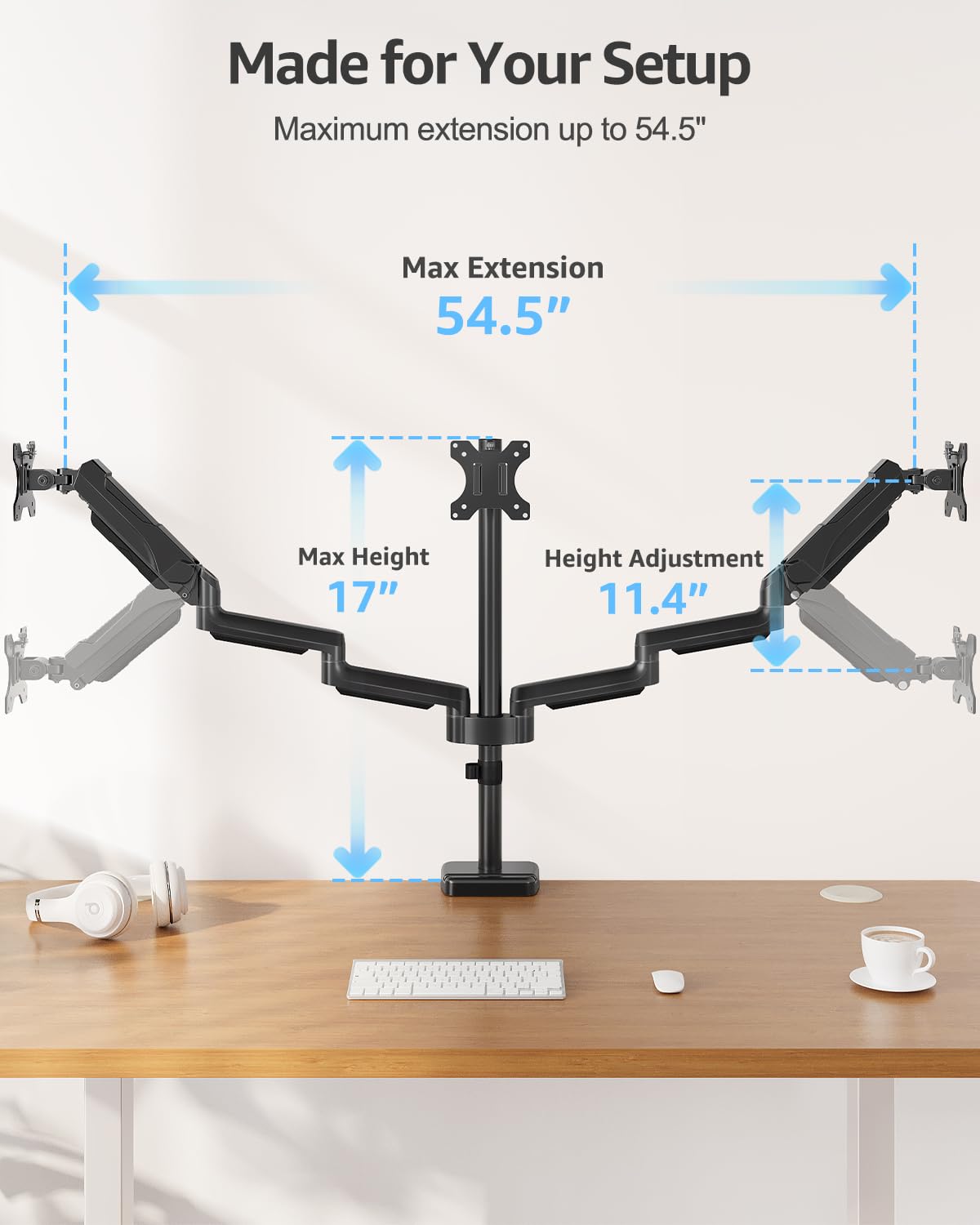 Triple Monitor Stand Mount - 3 Monitors Desk Mount for Computer Screens Up to 27 inch, Triple Monitor Arm, Heavy Duty Monitors Stand, Each Arm Holds 4.4-19.8 lbs, Black