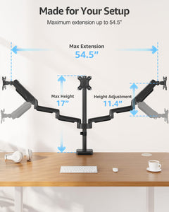 Triple Monitor Stand Mount - 3 Monitors Desk Mount for Computer Screens Up to 27 inch, Triple Monitor Arm, Heavy Duty Monitors Stand, Each Arm Holds 4.4-19.8 lbs, Black