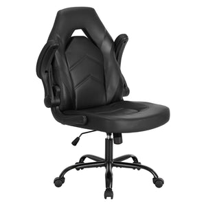 Computer Gaming Desk Chair - Big Tall Ergonomic Lumbar Support with Flip-up Armrest and 360° Swivel Wheels, PU Leather Height Adjustable, for Home and Office, Black