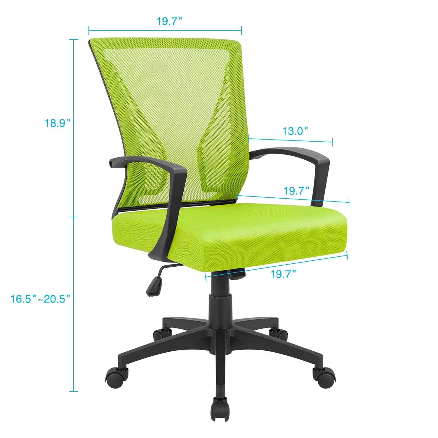 Office Chair Ergonomic Computer Desk Mesh Chair Mid Back Swivel Lumbar Support with Armrest (2, Cyan)