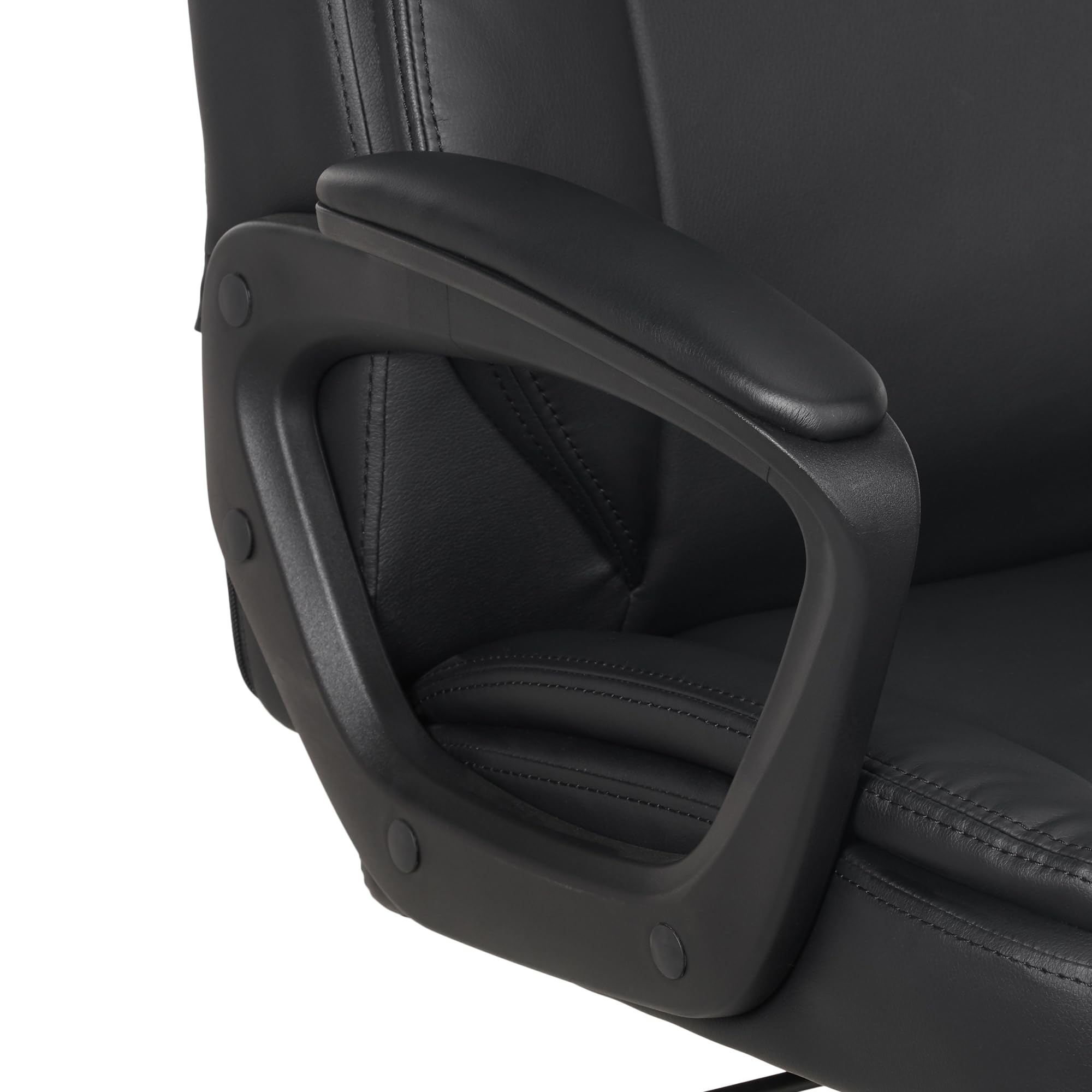 Classic Puresoft PU Padded Mid-Back Office Desk Chair with Armrest, Easy Assembly, Sturdy Metal Base, Wheels, 275lb Support, 26"D x 23.75"W x 42"H, Black