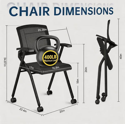 50 Pcs,Folding Office Chair with Wheels - Mobile Mesh Back Conference Room Chair with Padded Seat, Foldable & Stackable for Meeting Room, Training, Seminar,Classroom School & Office - Black