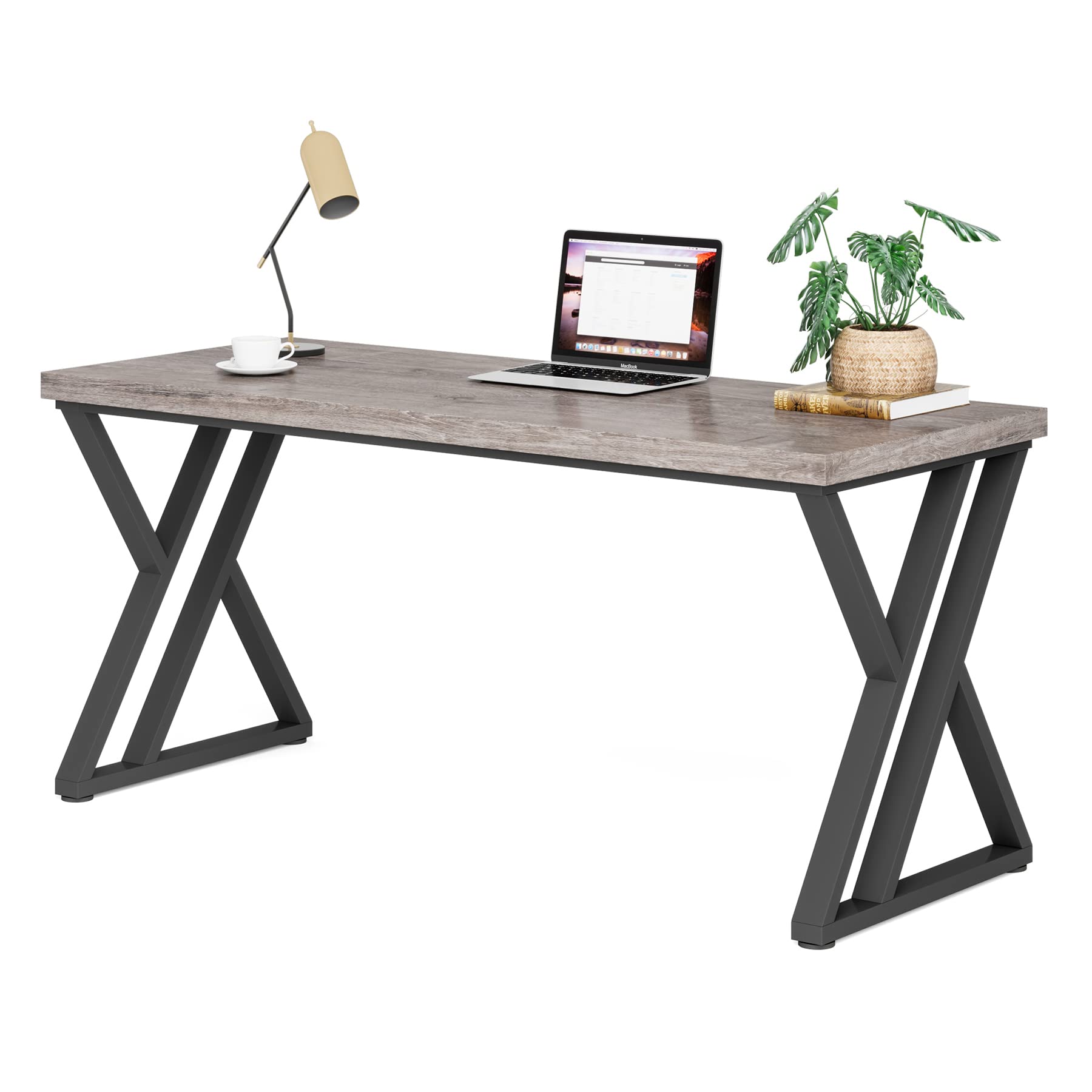 55 Inch Large Simple Industrial Computer Desk Study Writing Table Home Office Workstation,Grey