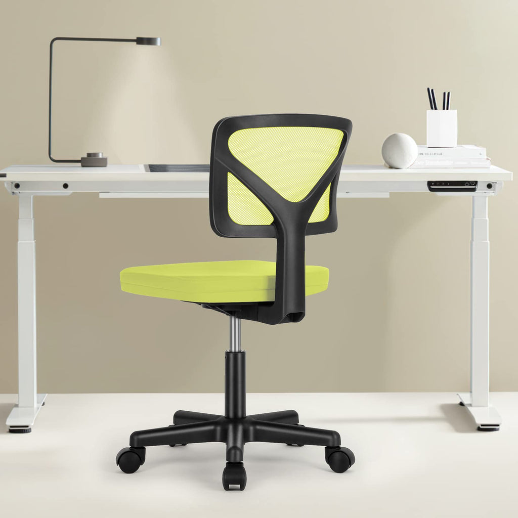 Small Office Chair, Ergonomic Low-Back Mesh Rolling Work Swivel Desk Chairs with Wheels, Armless Comfortable Seat Lumbar Support for Home, Bedroom, Study, Student, Adults, Green