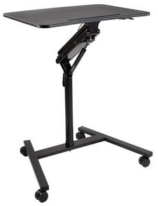Mobile Standing Laptop Desk, Height Adjustable Rolling Sit Stand Workstation with Casters, 27.5 Wide with Gas Spring Lift Mechanism, Black