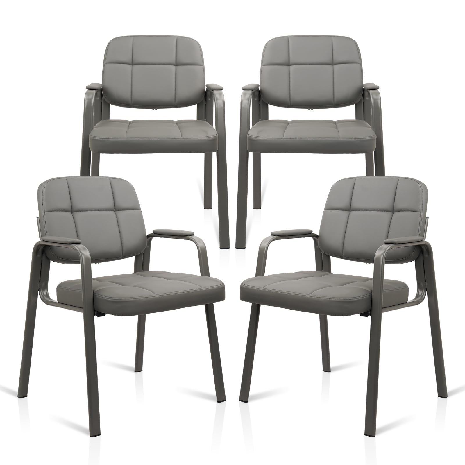 4 Pack, Waiting Room Guest Chair with Bonded Leather Padded Arm Rest for Office Reception and Conference Desk(Grey)