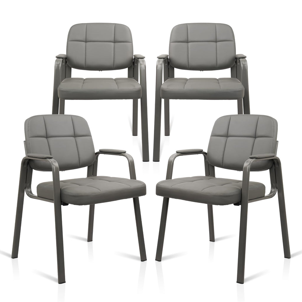4 Pack, Waiting Room Guest Chair with Bonded Leather Padded Arm Rest for Office Reception and Conference Desk(Grey)