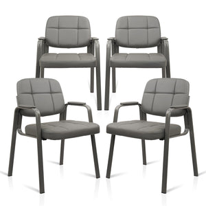 4 Pack, Waiting Room Guest Chair with Bonded Leather Padded Arm Rest for Office Reception and Conference Desk(Grey)