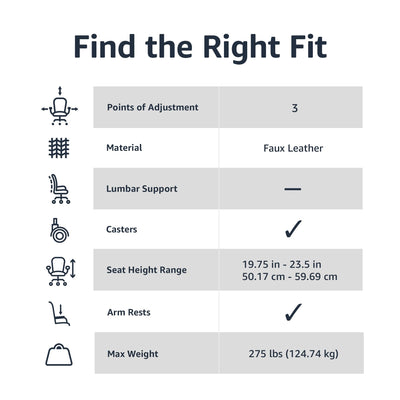 Classic Puresoft PU Padded Mid-Back Office Desk Chair with Armrest, Easy Assembly, Sturdy Metal Base, Wheels, 275lb Support, 26