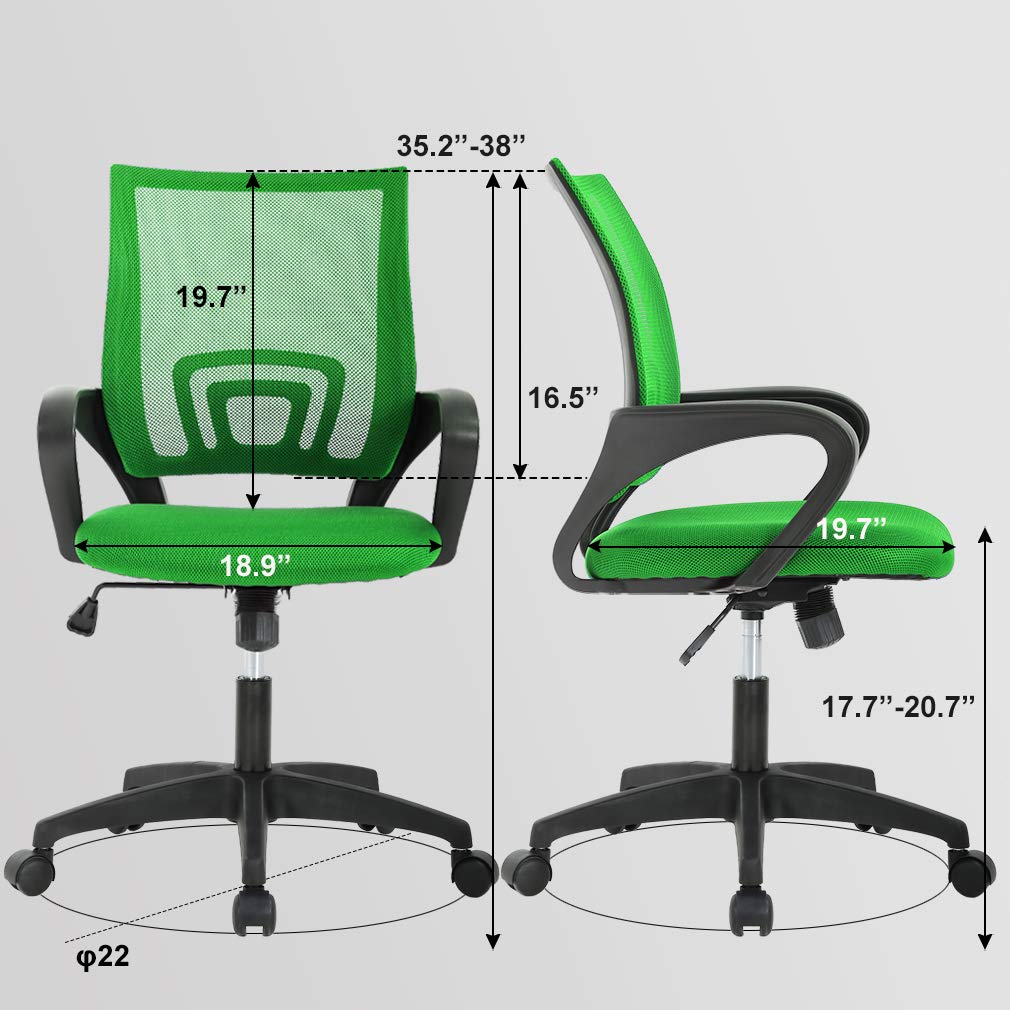 Home Office Chair Ergonomic Desk Chair Mesh Computer Chair with Lumbar Support Armrest Executive Rolling Swivel Adjustable Mid Back Task Chair,Green