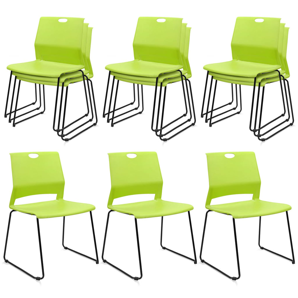 Set of 12, Green, Stackable Guest Reception Chairs, Stacking Office Chair with Ergonomic Lumbar Support & Metal Legs, Plastic Desk Chairs for Conference School Church Waiting Meeting Break Room