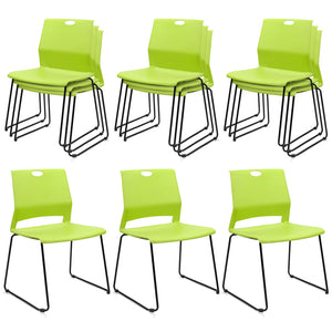 Set of 12, Green, Stackable Guest Reception Chairs, Stacking Office Chair with Ergonomic Lumbar Support & Metal Legs, Plastic Desk Chairs for Conference School Church Waiting Meeting Break Room
