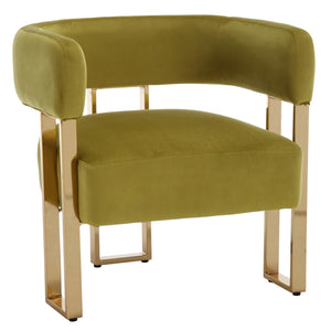 Modern Barrel Accent Chair, Velvet Fabric Living Room Chair with Gold Metal Legs, Comfy Upholstered Single Sofa Armchair Side Chair for Lounge/Bedroom/Reading, Olive