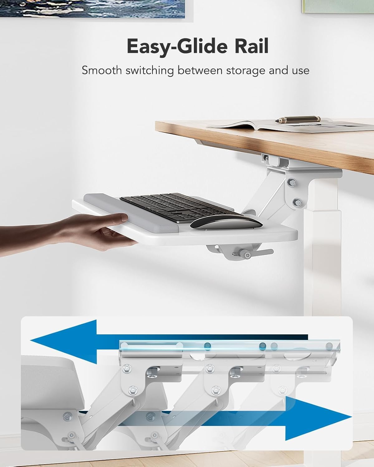 Keyboard Tray Under Desk, 360 Adjustable Ergonomic Sliding Keyboard & Mouse Tray, Under Desk Keyboard Tray Slide Out, Keyboard Holder Under Desk for Typing in Home, Office Work, 25"W x 9.84"D