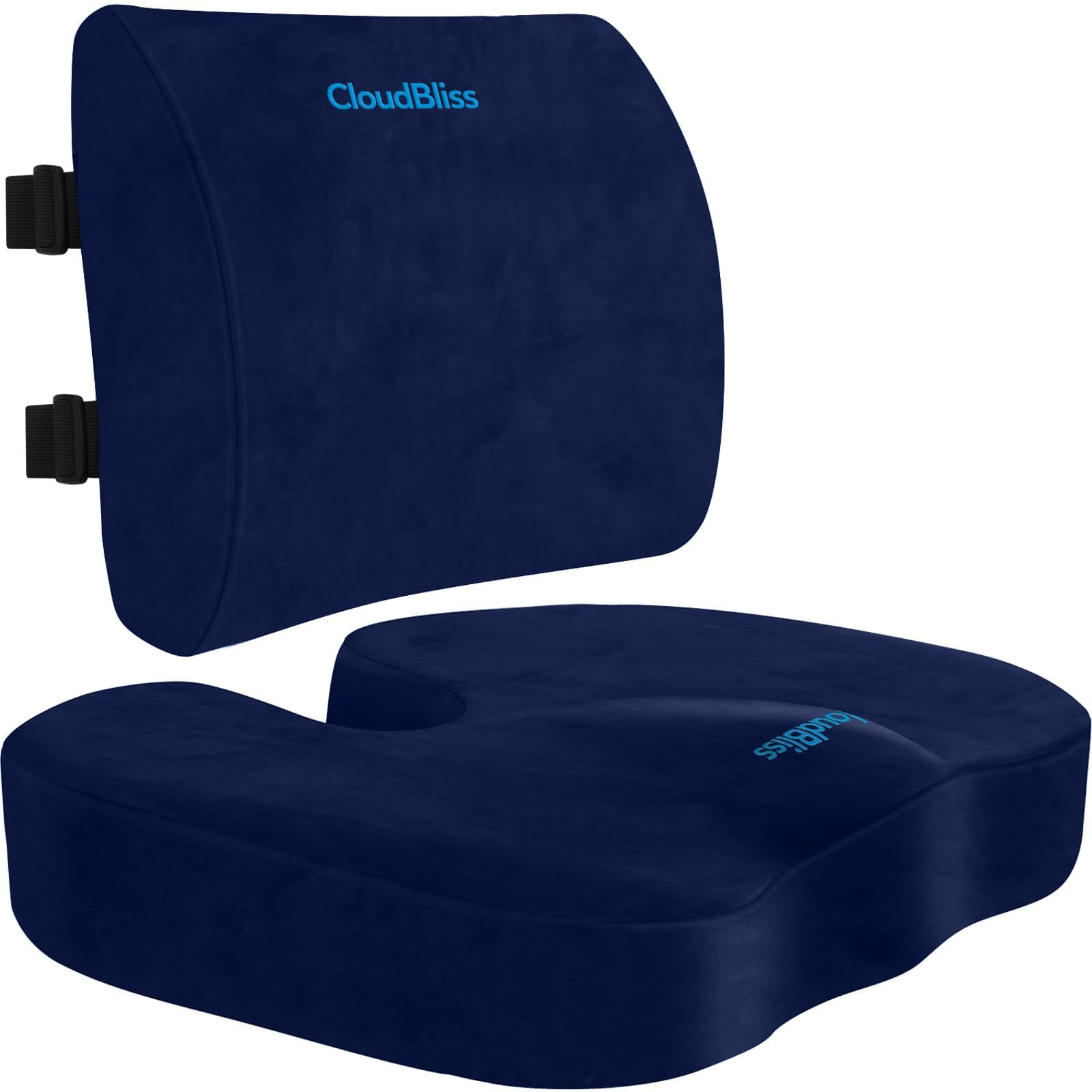 Lumbar Support Pillow & Seat Cushion Set for Office Chair, Desk Chair, Wheelchair & Car–Memory Foam Back Support,Ergonomic Chair Cushions, Sciatica Pain Relief,Home Essentials(Blue,XL)