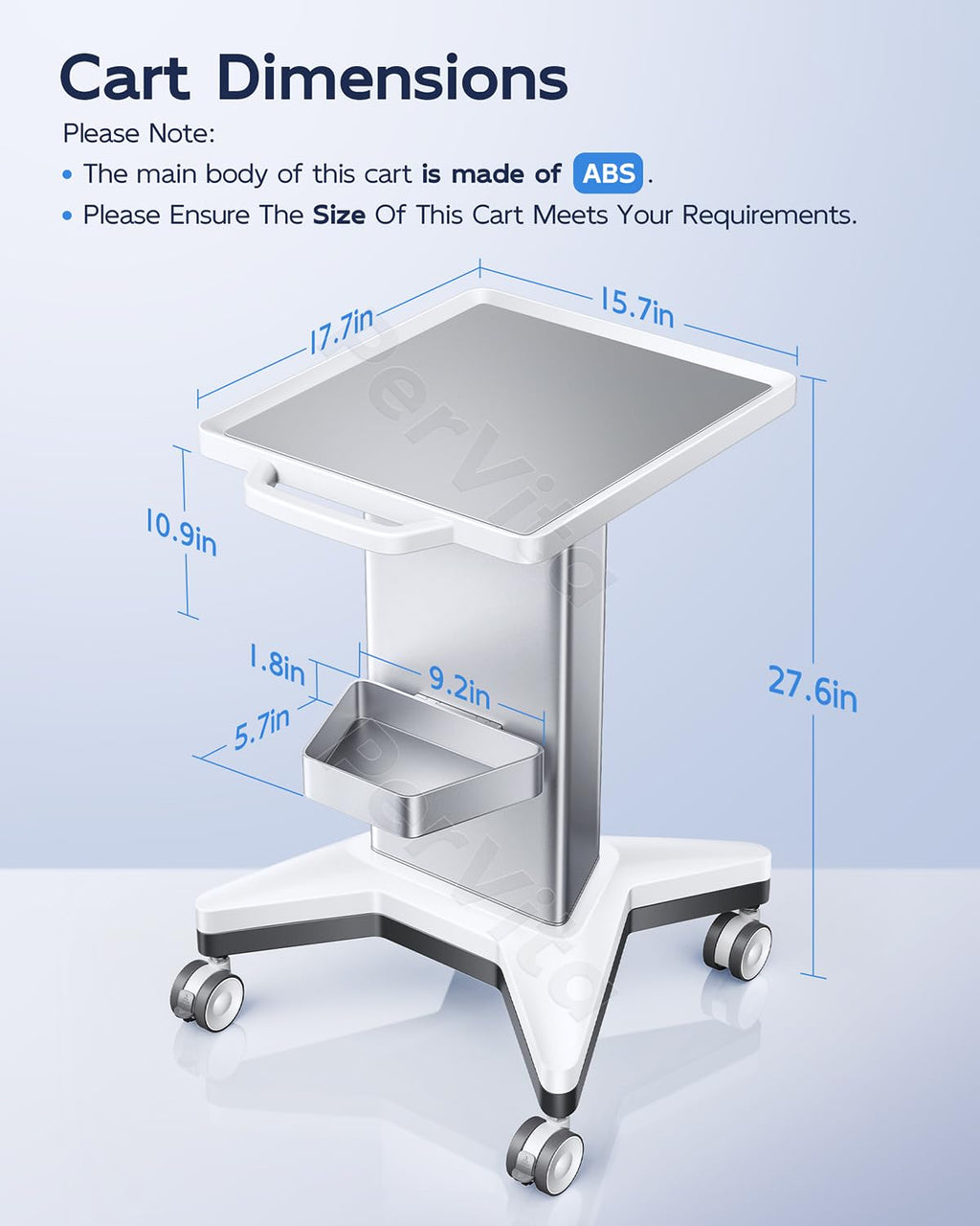 Medical Utility Cart with 4 Swivel Wheels, 100 lbs Capacity for PSP10/PSP15 Shockwave Machines, Beauty, Medical, Office & Home Use Equipment, 15.7x17.3 in Non-Slip Platform & Gel Tray