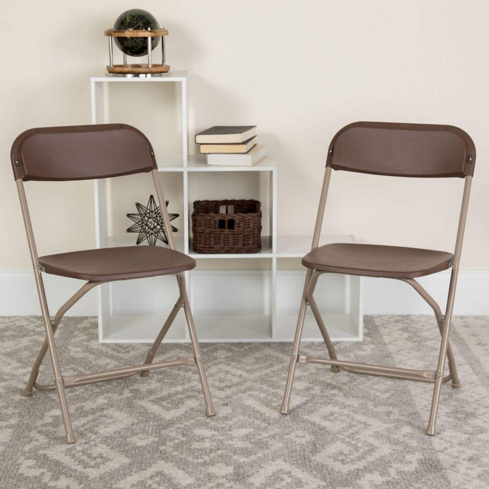 Hercules™ Series Plastic Folding Chair - Brown - 2 Pack 650LB Weight Capacity Comfortable Event Chair-Lightweight Folding Chair