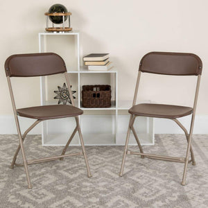 Hercules™ Series Plastic Folding Chair - Brown - 2 Pack 650LB Weight Capacity Comfortable Event Chair-Lightweight Folding Chair