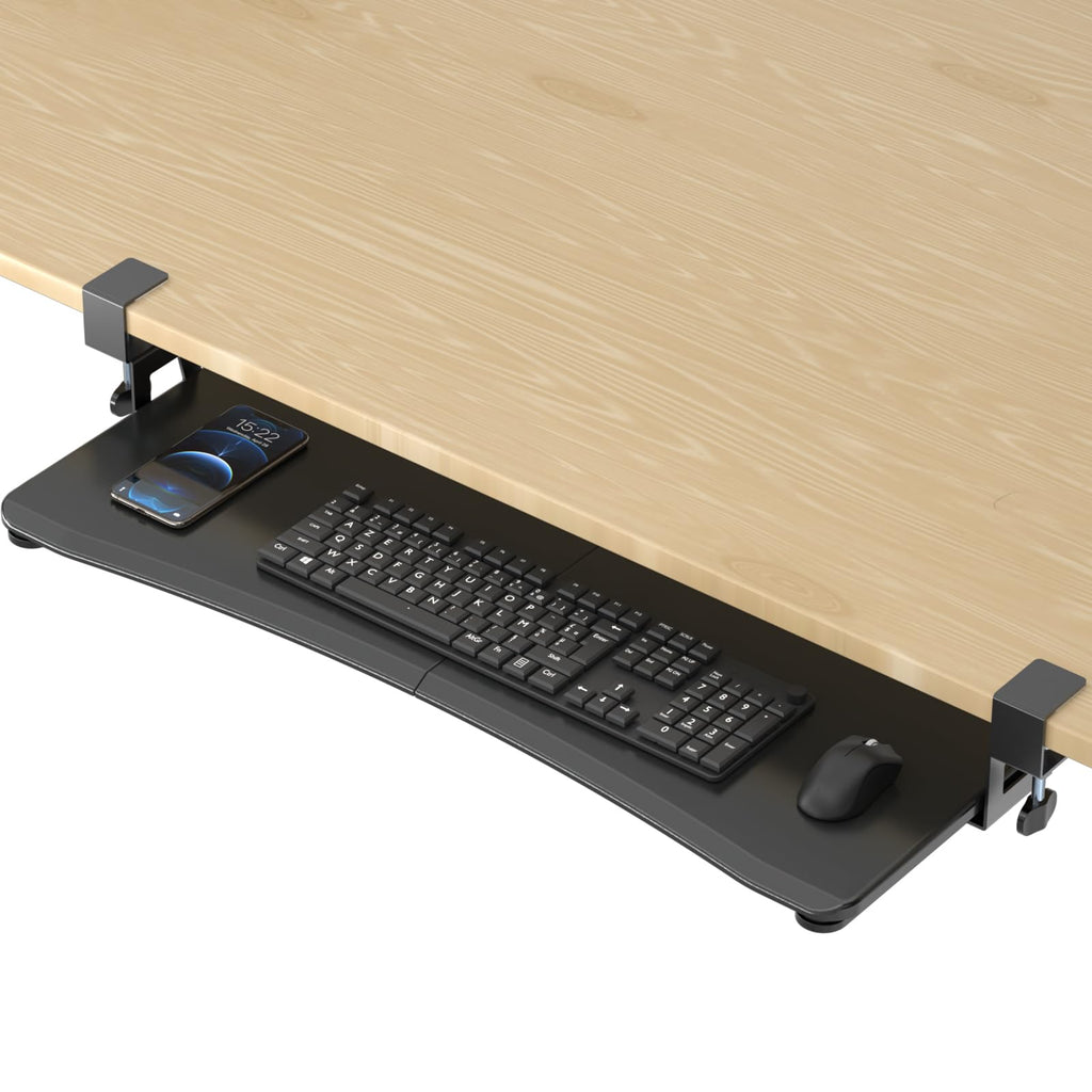 Large Keyboard Tray Under Desk Pull Out with C Clamp Mount, Computer Keyboard & Mouse Tray, 34 (38 Including Clamps) x 11.8 inch Slide-Out Platform Computer Drawer for Typing, Black, DSF1LB