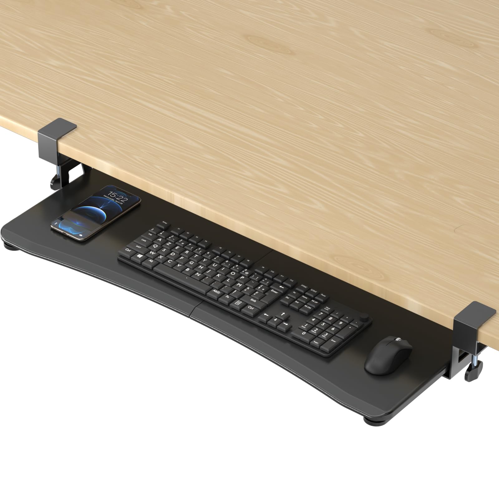 Large Keyboard Tray Under Desk Pull Out with C Clamp Mount, Computer Keyboard & Mouse Tray, 34 (38 Including Clamps) x 11.8 inch Slide-Out Platform Computer Drawer for Typing, Black, DSF1LB