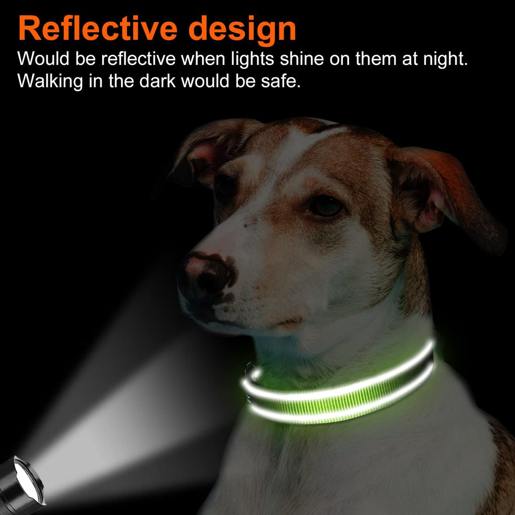 Reflective Dog Collar, Soft Neoprene Padded, Metal D-Ring, Nylon Pet Collar Adjustable for Small Dogs, Green, S