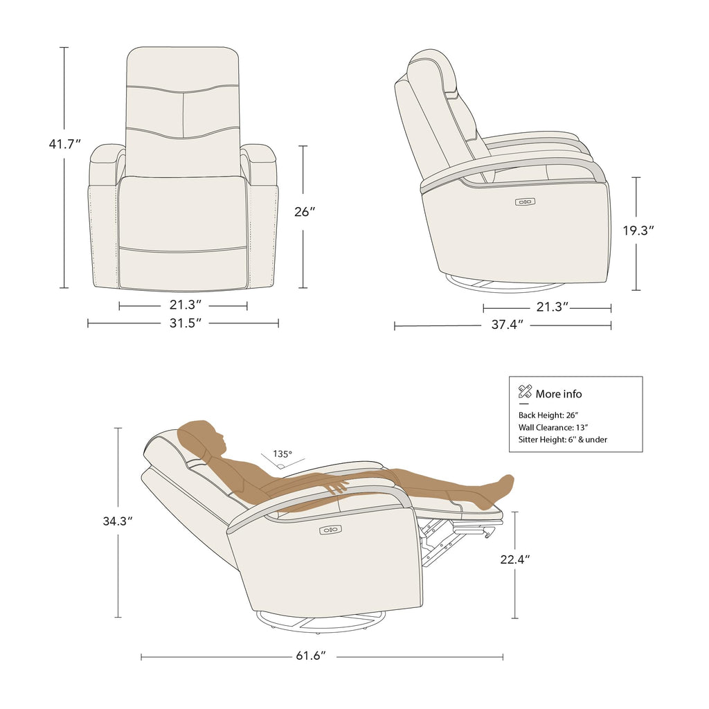 Genuine Leather Power Swivel Glider Rocker Recliner, FSC Certified Mid Century Modern Recliner Chair for Adults, Adjustable Power Headrest, for Nursery and Living Room, Haze