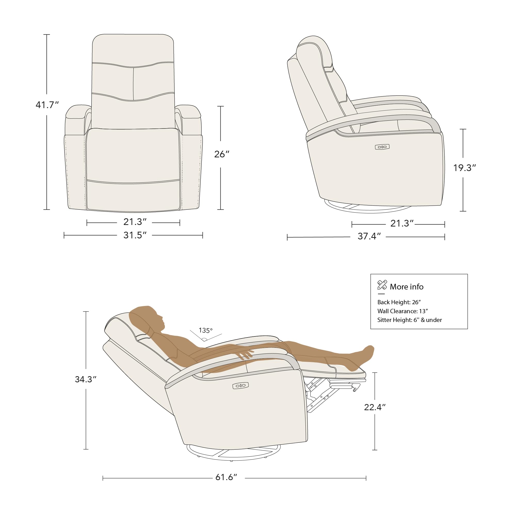 Genuine Leather Power Swivel Glider Rocker Recliner, FSC Certified Mid Century Modern Recliner Chair for Adults, Adjustable Power Headrest, for Nursery and Living Room, Haze