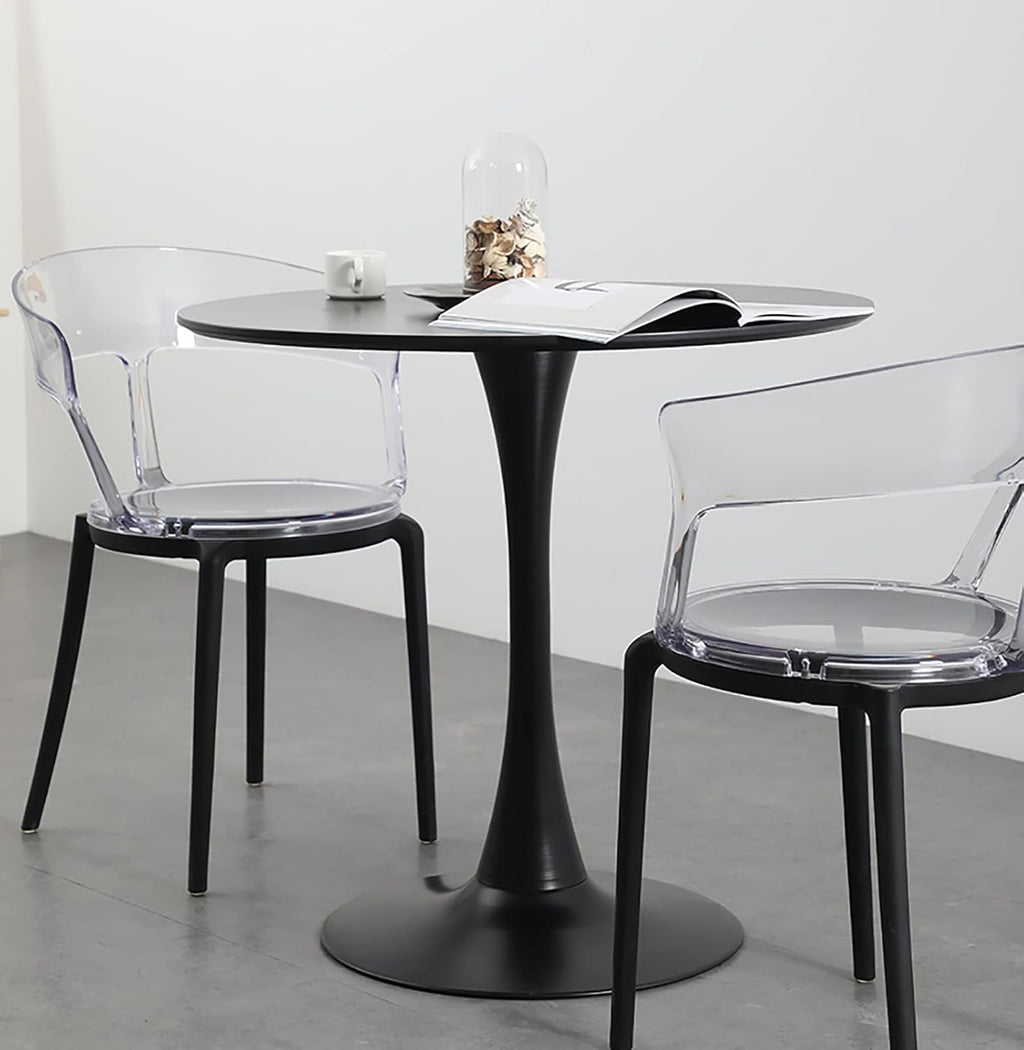 24" Tulip Table for 1-2 Persons Modern Round Dining Room Table, Mid-Century Modern Black Small Kitchen Table with MDF Wooden Top, Leisure Coffee Table for Living Room, Dining Room, Office