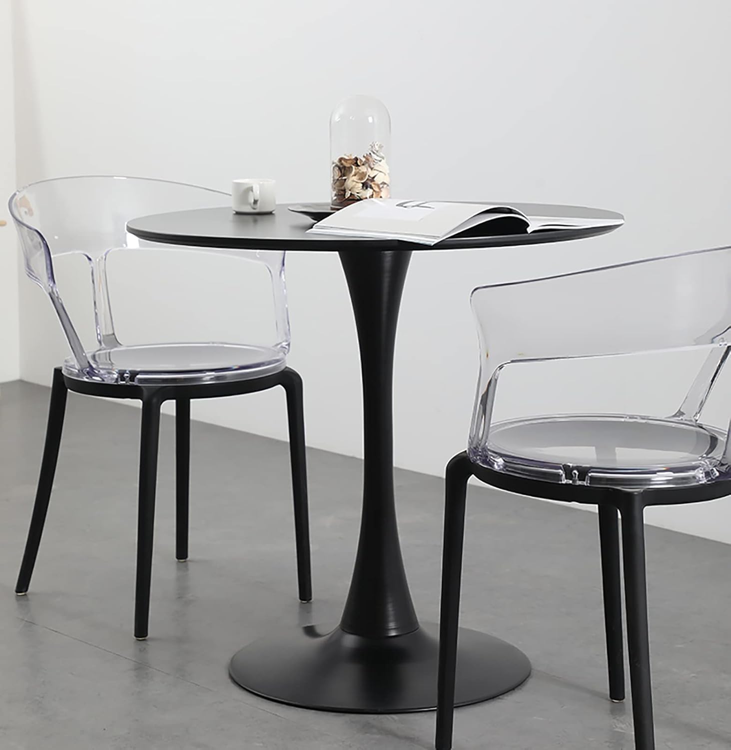 24" Tulip Table for 1-2 Persons Modern Round Dining Room Table, Mid-Century Modern Black Small Kitchen Table with MDF Wooden Top, Leisure Coffee Table for Living Room, Dining Room, Office