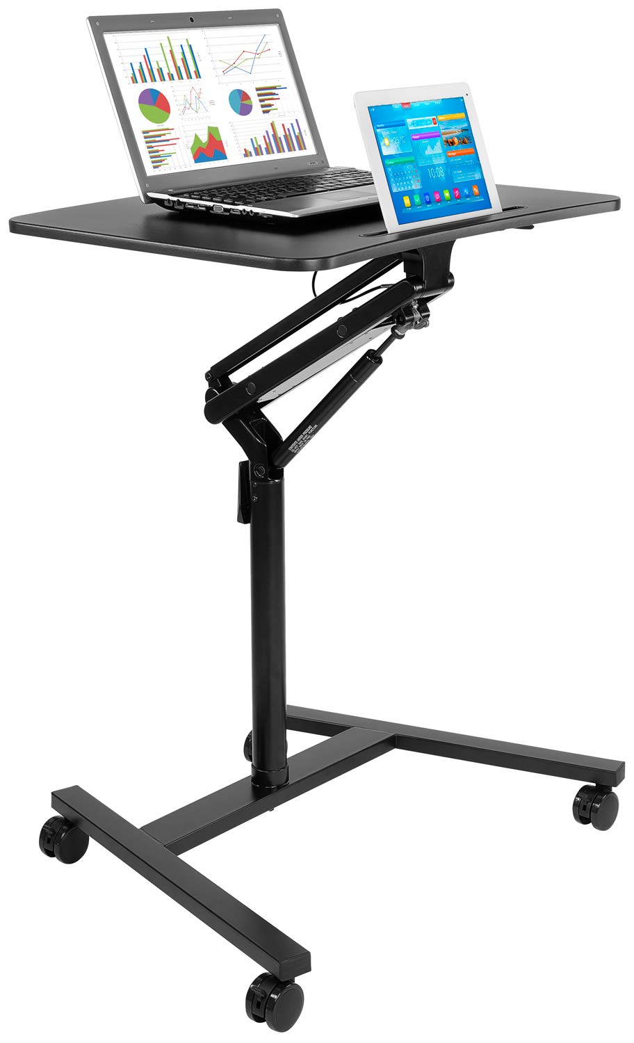 Mobile Standing Laptop Desk, Height Adjustable Rolling Sit Stand Workstation with Casters, 27.5 Wide with Gas Spring Lift Mechanism, Black